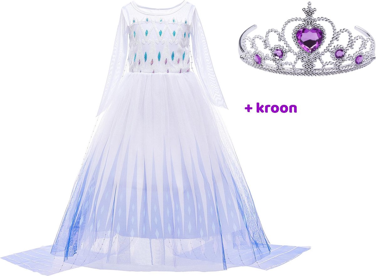 Elsa Jurk | Luxe Verkleedjurk | Prinsessenjurk Meisje |maat 92/98(100)|Kroon| Carnavalskleding Kinderen | Blauw